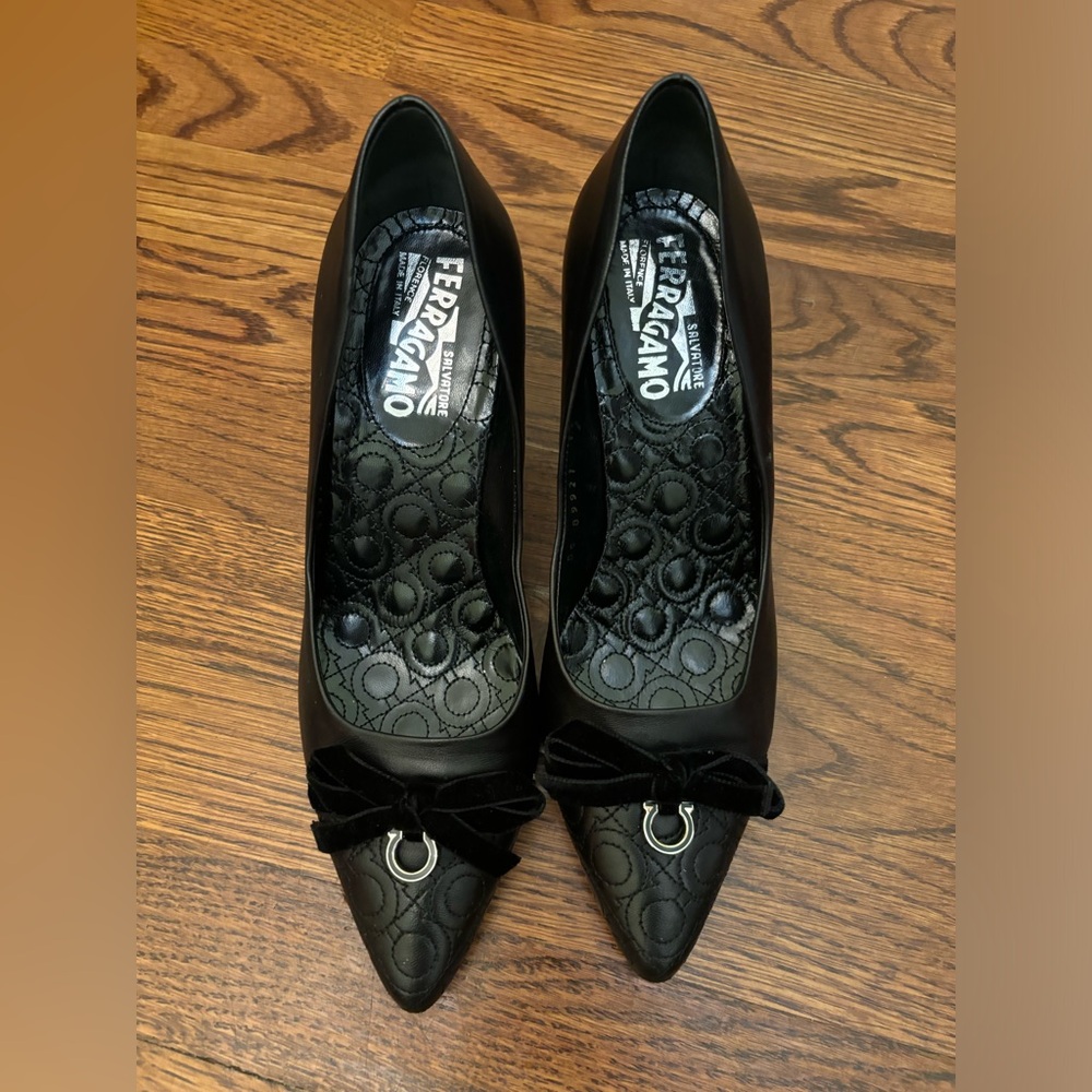 Ferragamo Beverly Nero Napa Calf Heels 7 1/2
